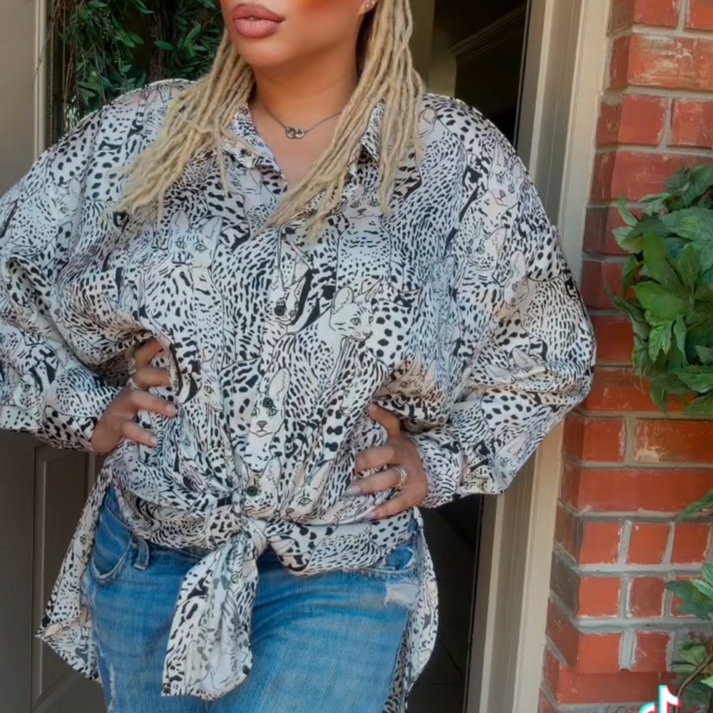 Cat Lady Animal Print Blouse -B